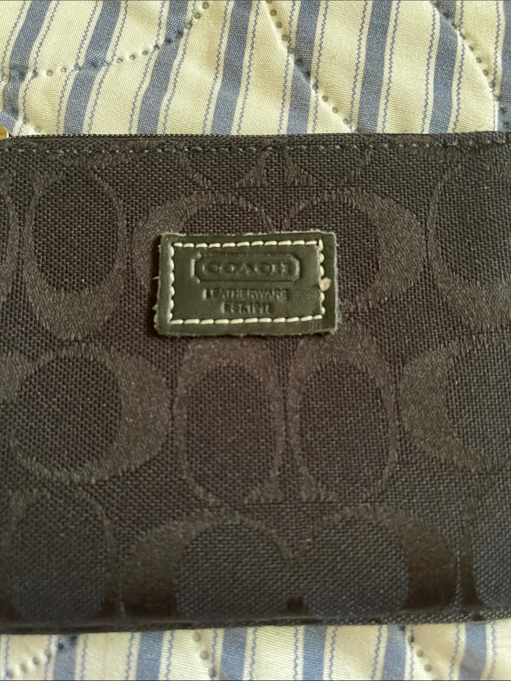 Coach Black Signature Zip Wristlet Phone Case with Gold Hardware